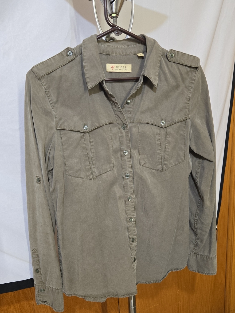 GUESS Olive Utility Button-Down Shirt Xs